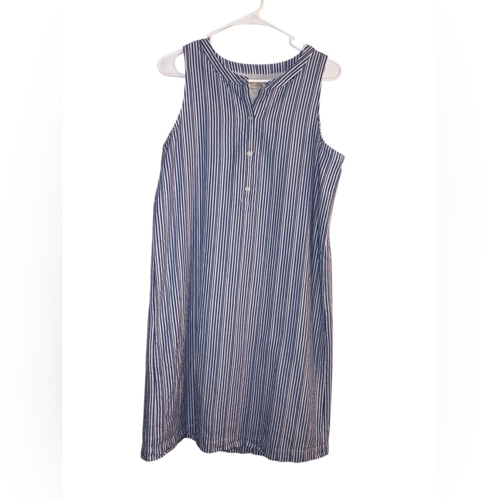 LOFT Navy Striped Midi Dress - Picture 2 of 8